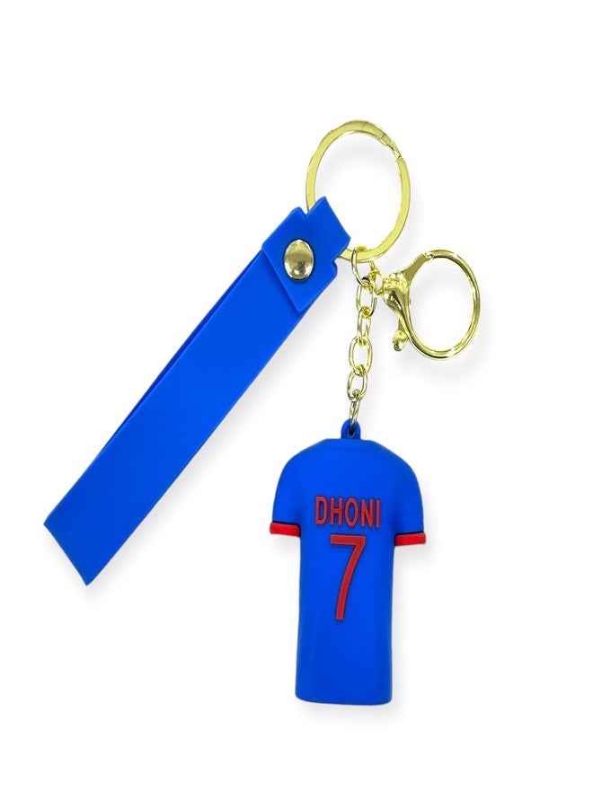 AUGEN Premium Action Character 3D Rubber Silicone Keychain M S Dhoni Tshirt For Car & Bike Gifting With Key Ring Anti-Rust (Pack Of 1) - Image 1